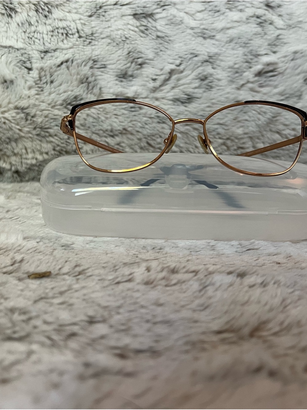 Women's Tiffany and Co gold metal and black cat eye frames